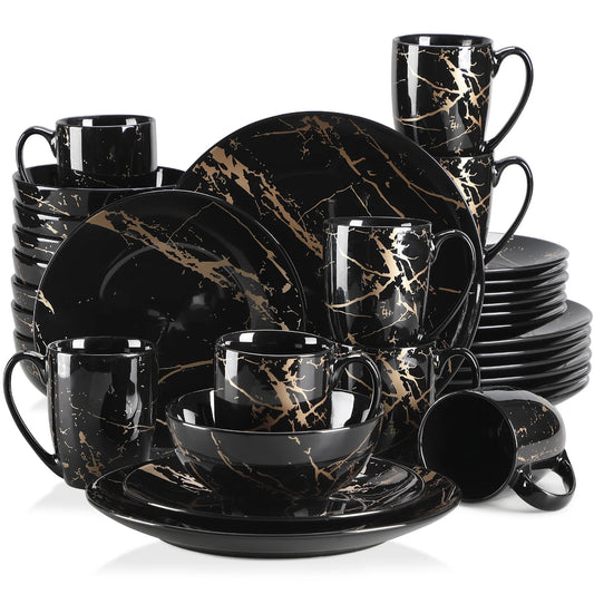 Malacasa Premium Porcelain Dinnerware Set With Gold Splash