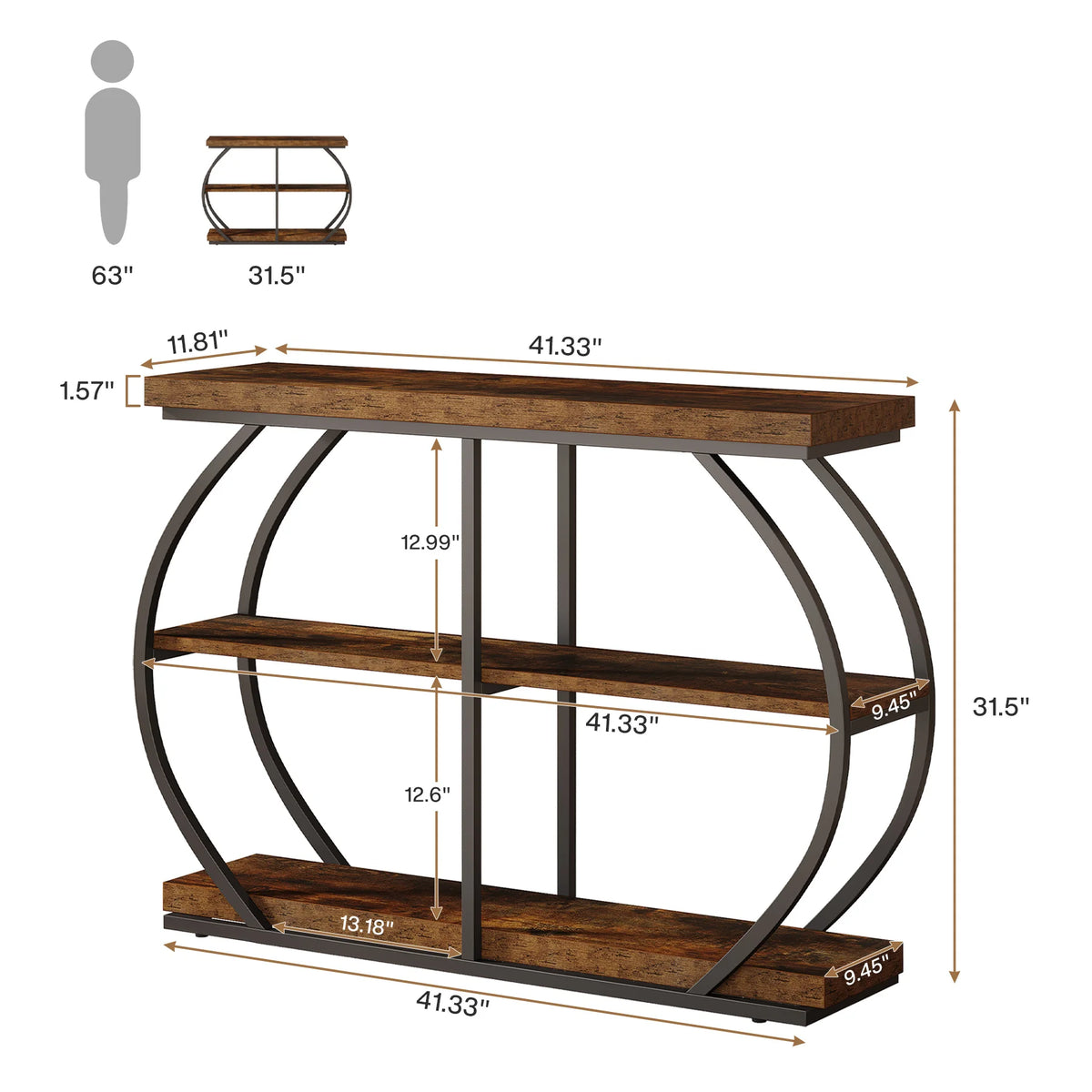 Tribesigns 3 Tier Industrial Console Table With Storage Shelves