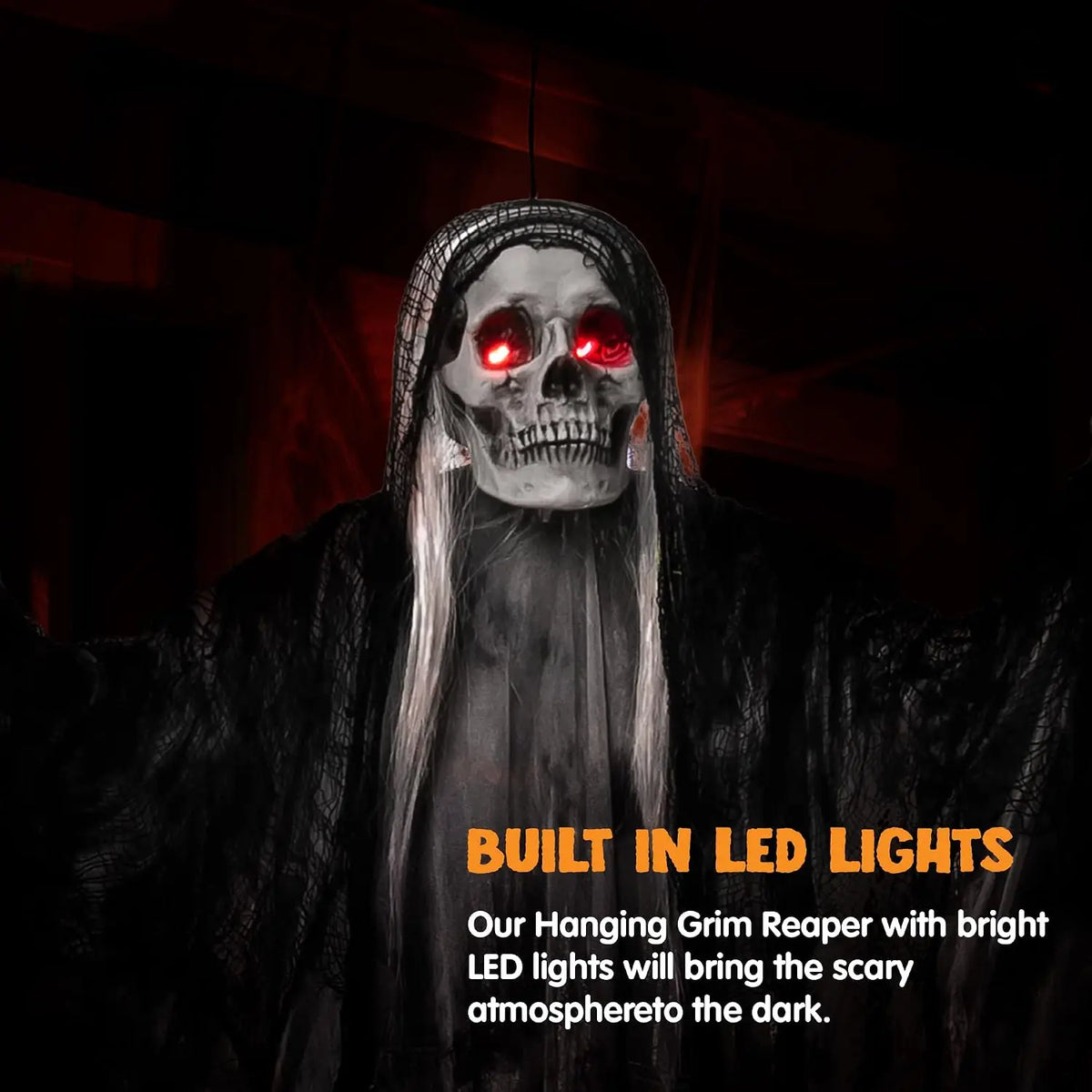 Joyfy Animated Hanging Grim Reaper With Glowing Eyes And Sound