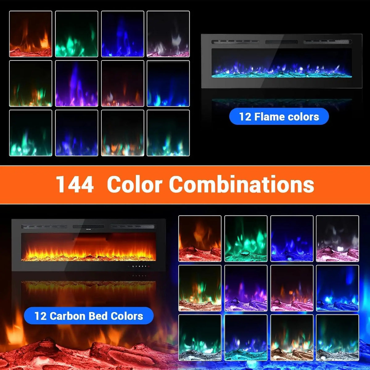 Adoolla Electric Fireplace Wall Mounted And Recessed Remote Control