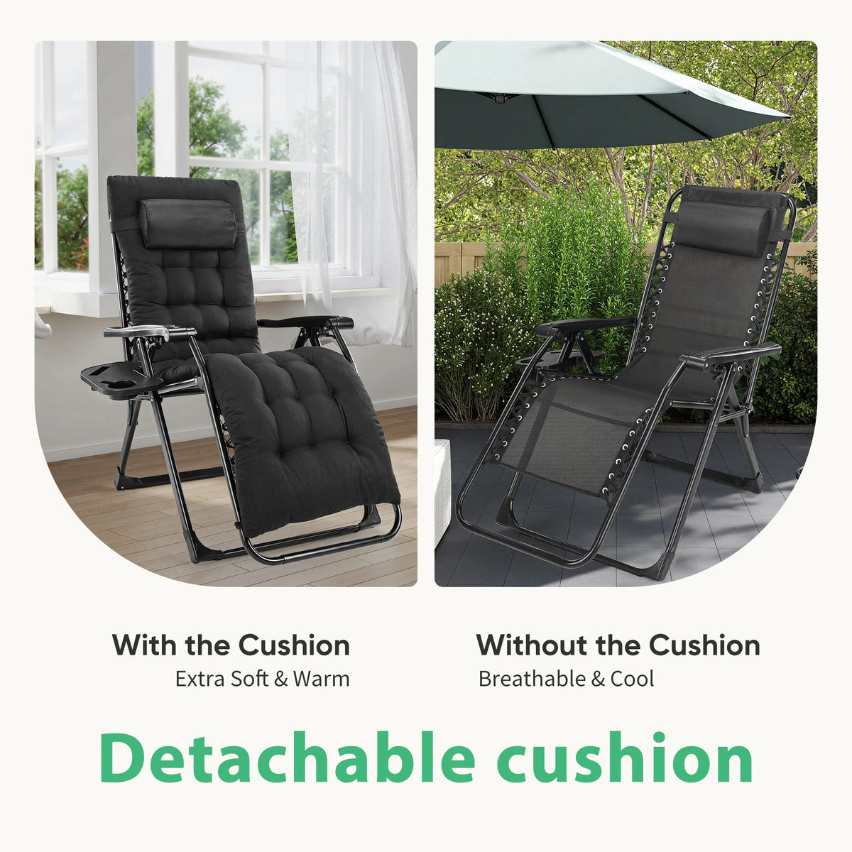 JHK Zero Gravity Recliner Folding Patio Lounge Chair Cup Holder
