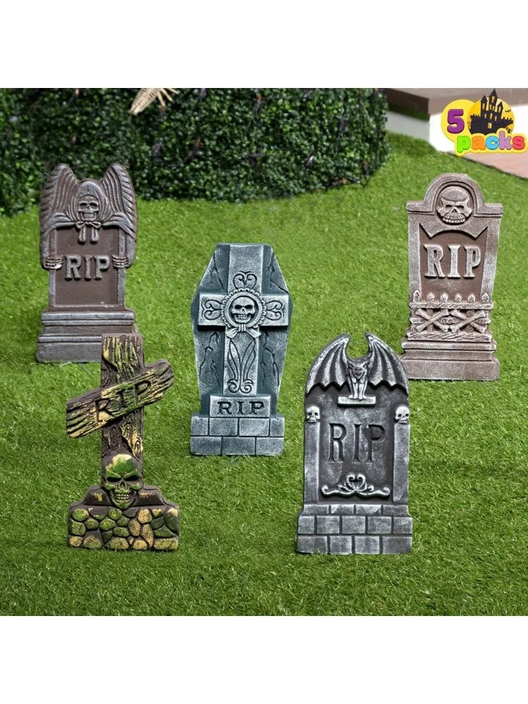 Halloween Foam Graveyard Tombstones with Metal Stakes for Outdoor Decor