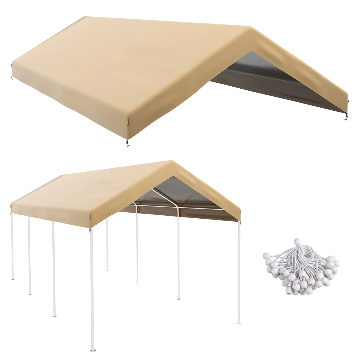 Outsunny Carport Replacement Canopy Cover With Ball Bungee Cords