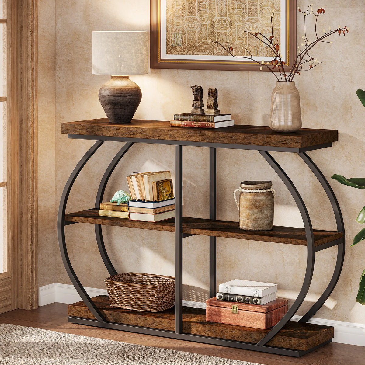 Tribesigns 3 Tier Industrial Console Table With Storage Shelves