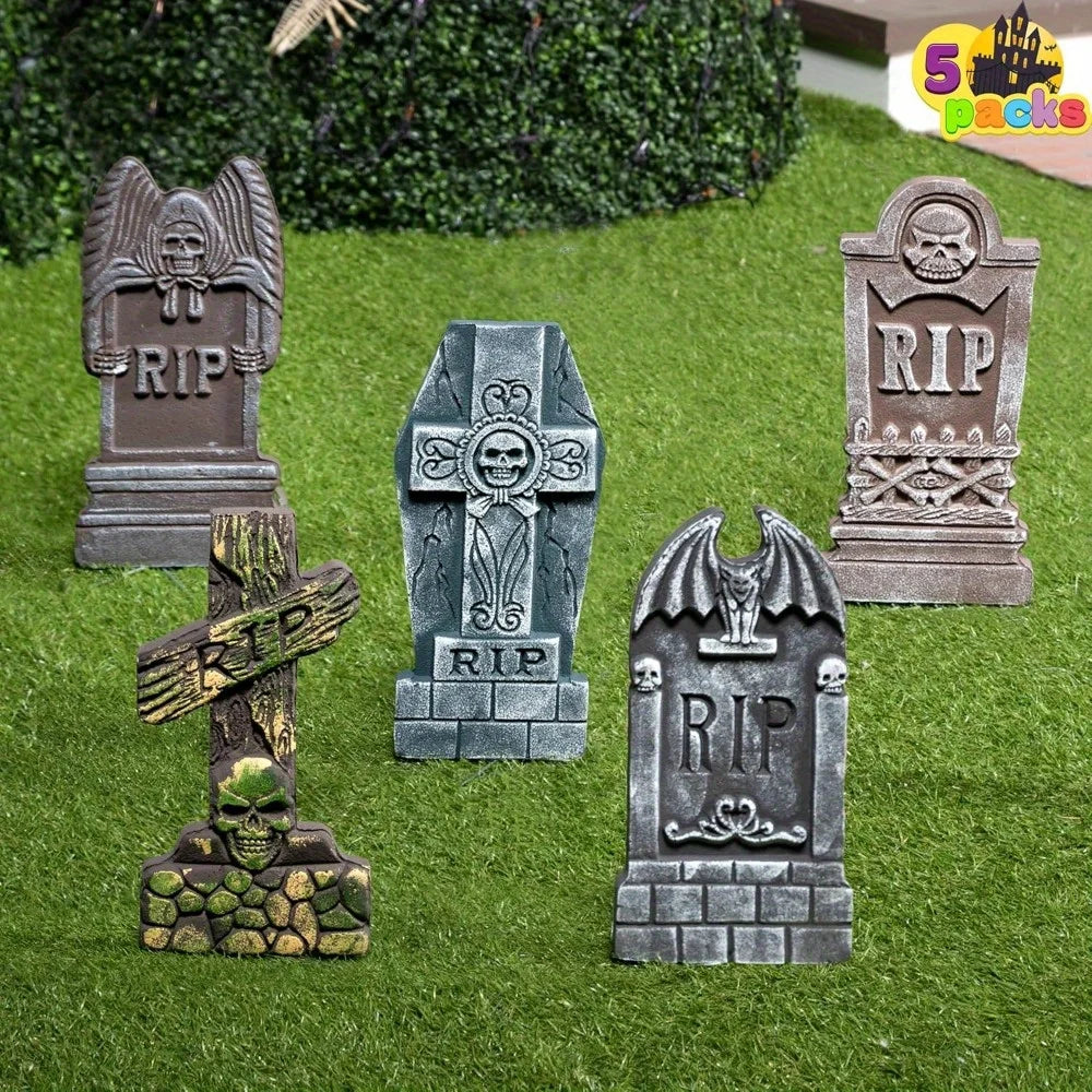 Halloween Foam Graveyard Tombstones with Metal Stakes for Outdoor Decor