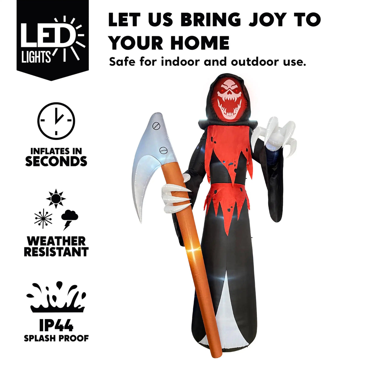 Joyfy Halloween Inflatable Grim Reaper With Scythe And LED Lights
