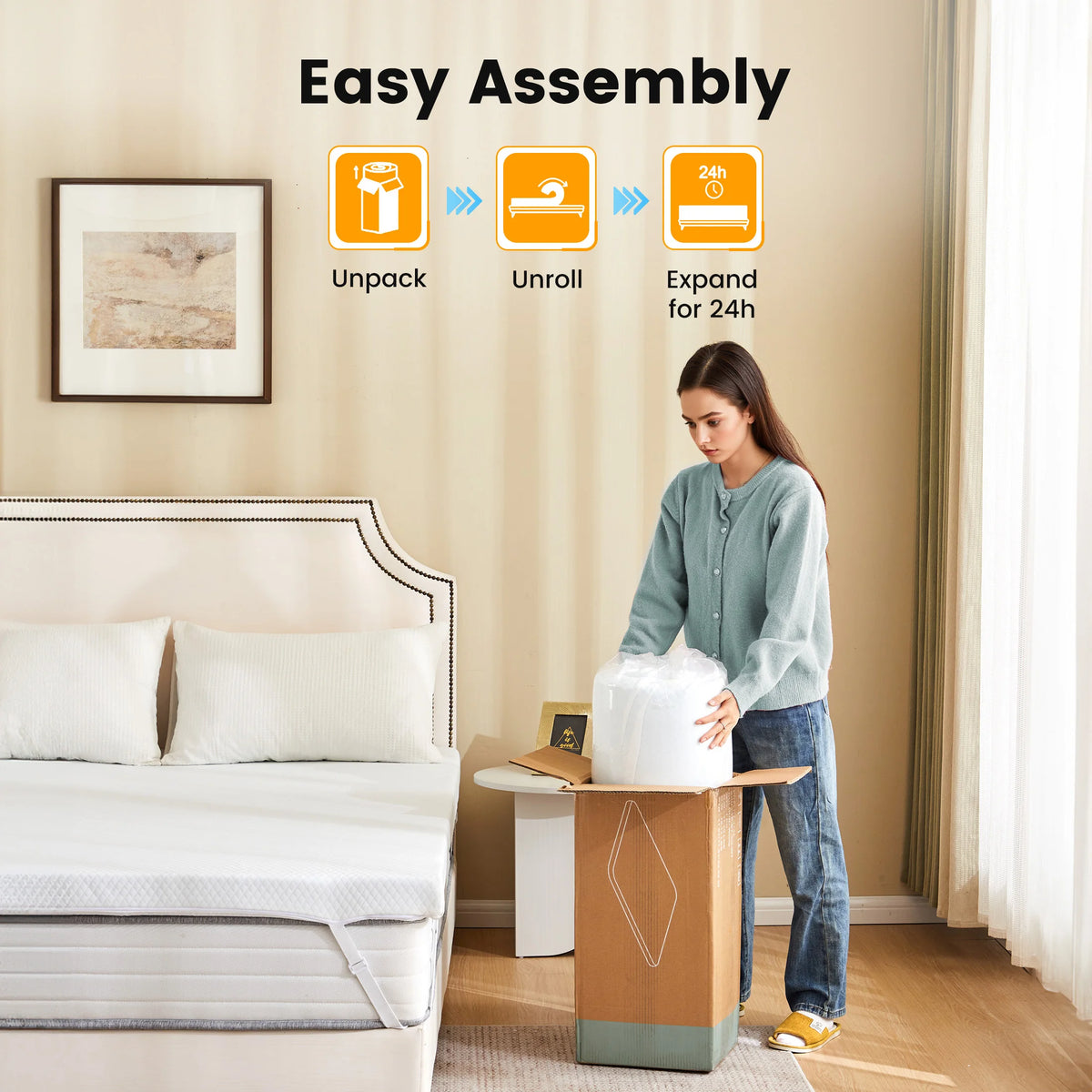 JHK Gel Memory Foam Mattress Topper With Cooling Fabric Cover