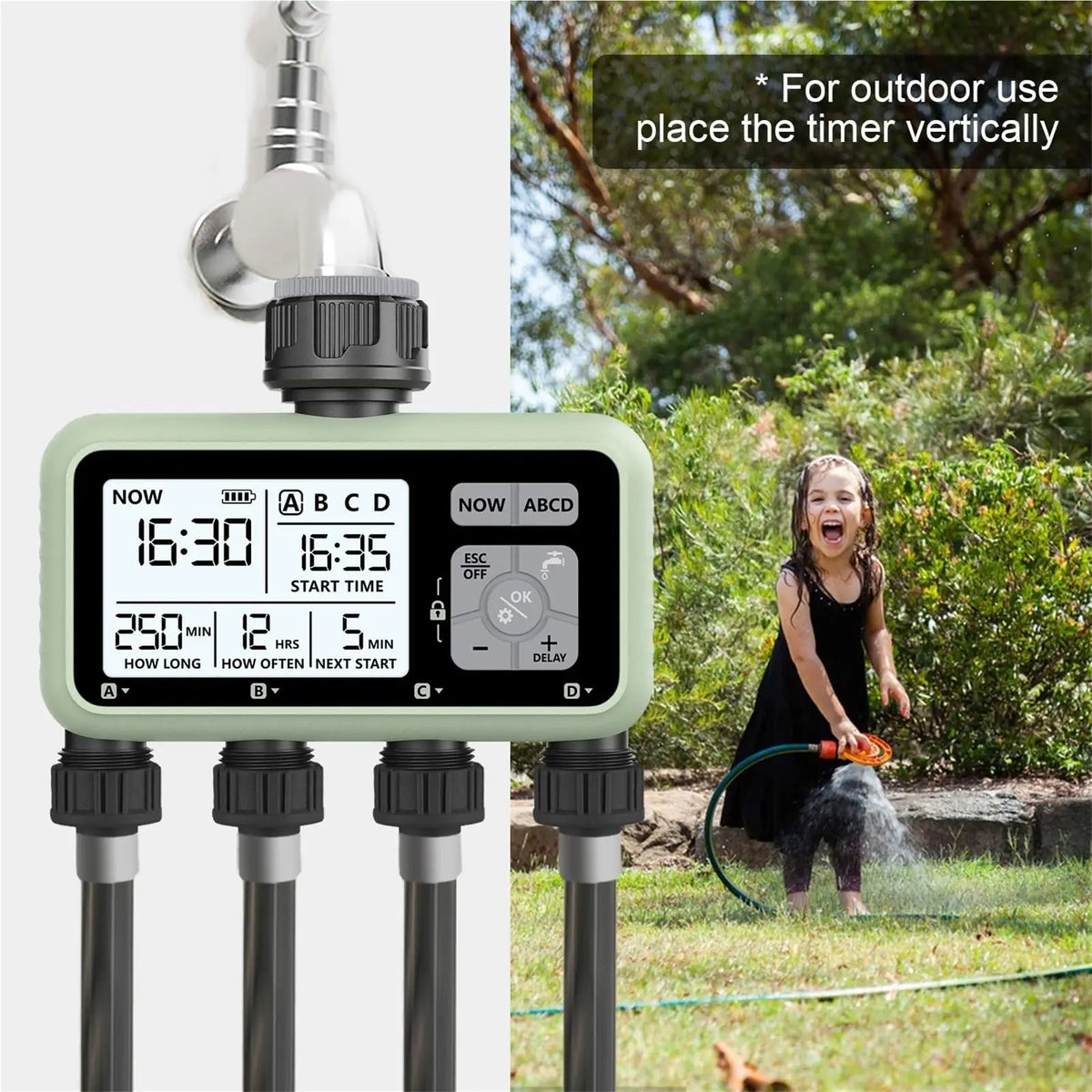 4 Zone Programmable Garden Watering Timer With Rain Delay And Auto Mode