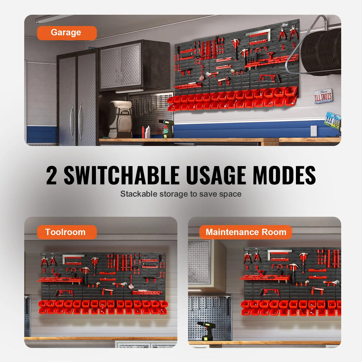 SucceBuy Wall Mounted Plastic Storage Bins Parts Rack Organizer