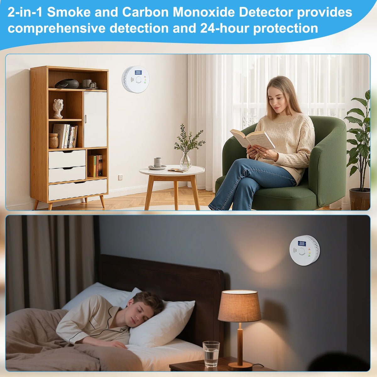 Battery Operated Smoke and Carbon Monoxide Detector Combo LED Indicators