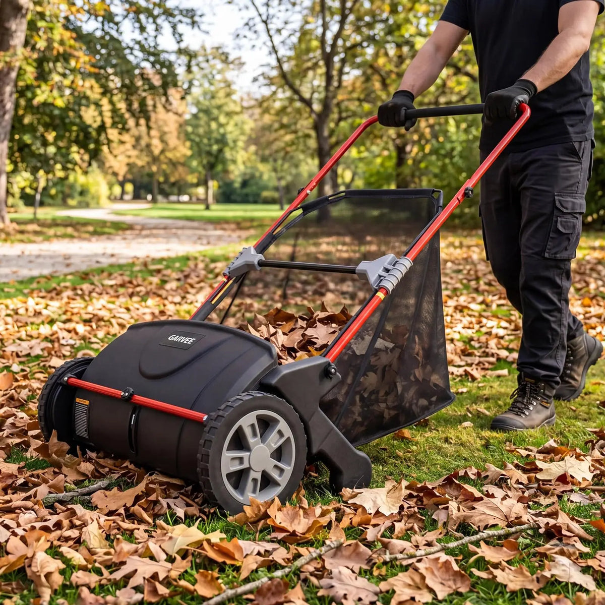 HiMISS Manual Push Lawn Sweeper Featuring Large Collection Hopper