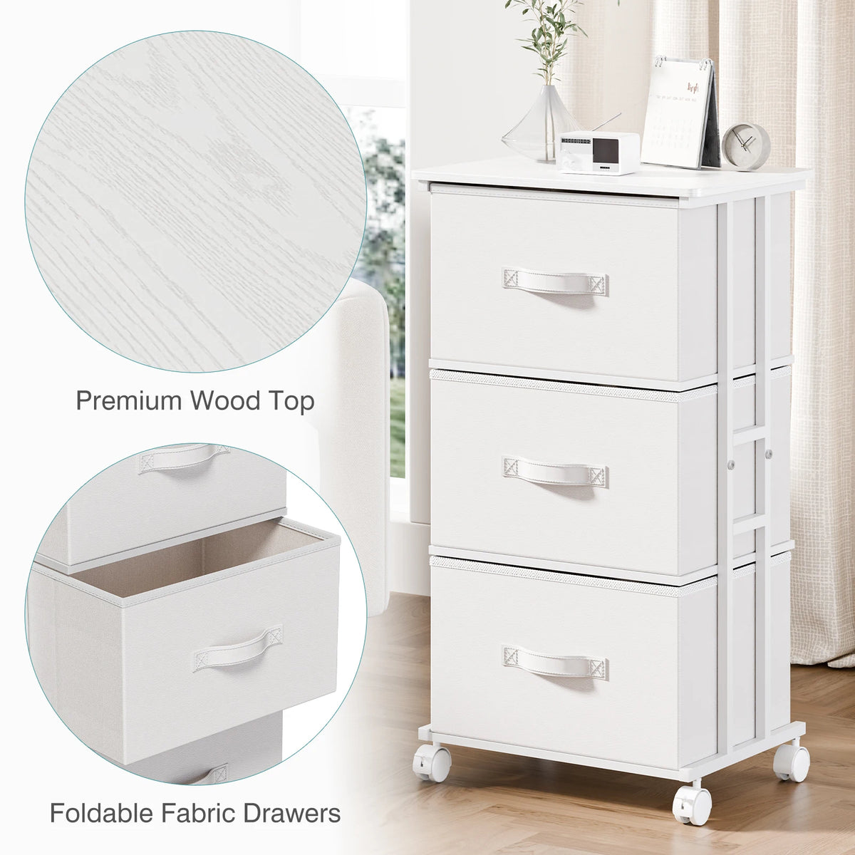 JHK 3 Drawer Rolling Dresser Storage Cabinet Steel Frame Organizer