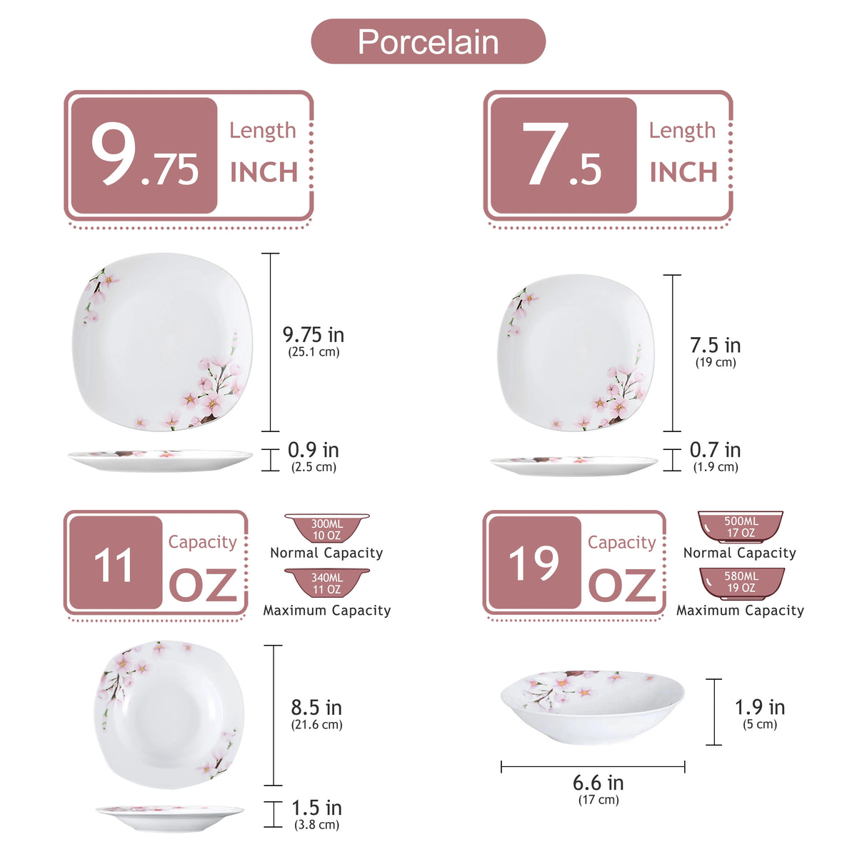 Malacasa Porcelain Floral Dinnerware Set Service For Six