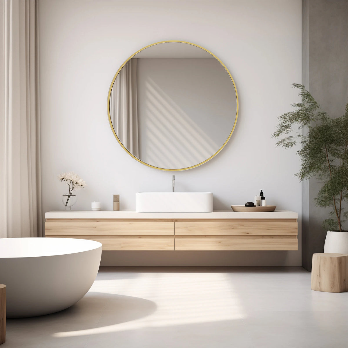 JHK Modern Round Vanity Mirror with Tempered Metal Frame