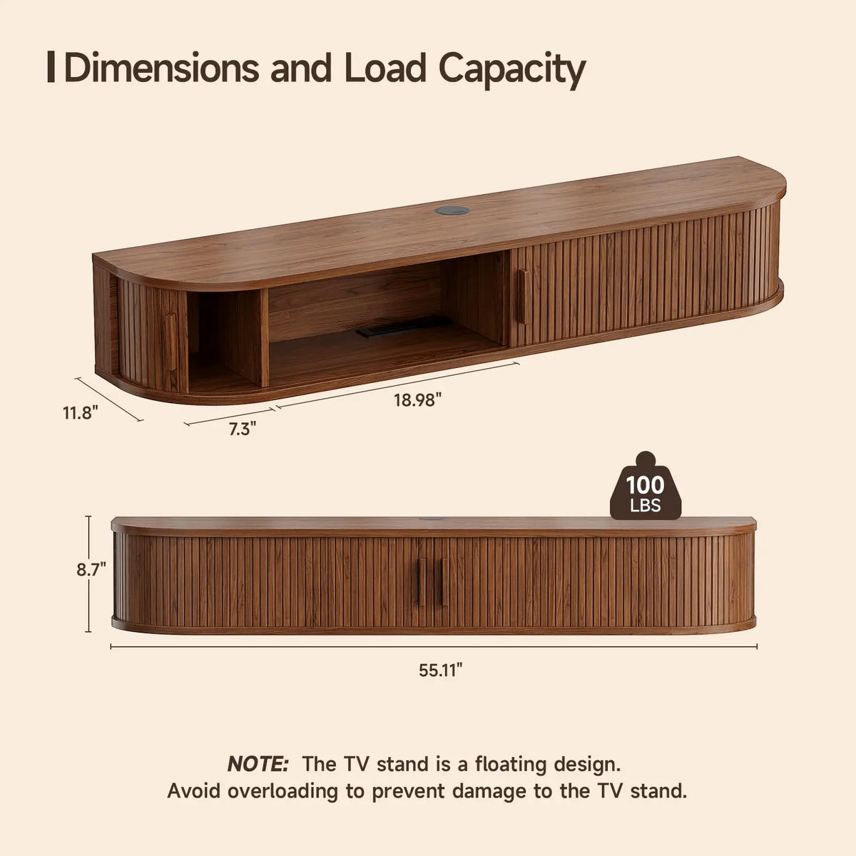 ONBRILL Mid Century Modern Floating TV Console With Power Outlets