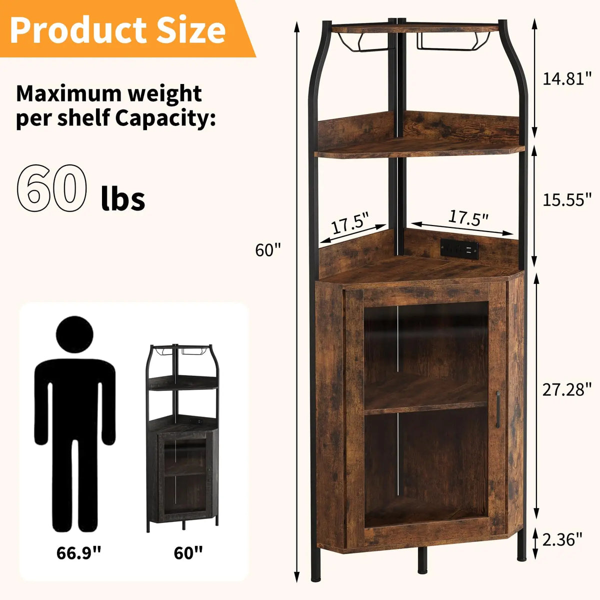 HiMISS Corner Bar Cabinet With LED Lights And Outlet