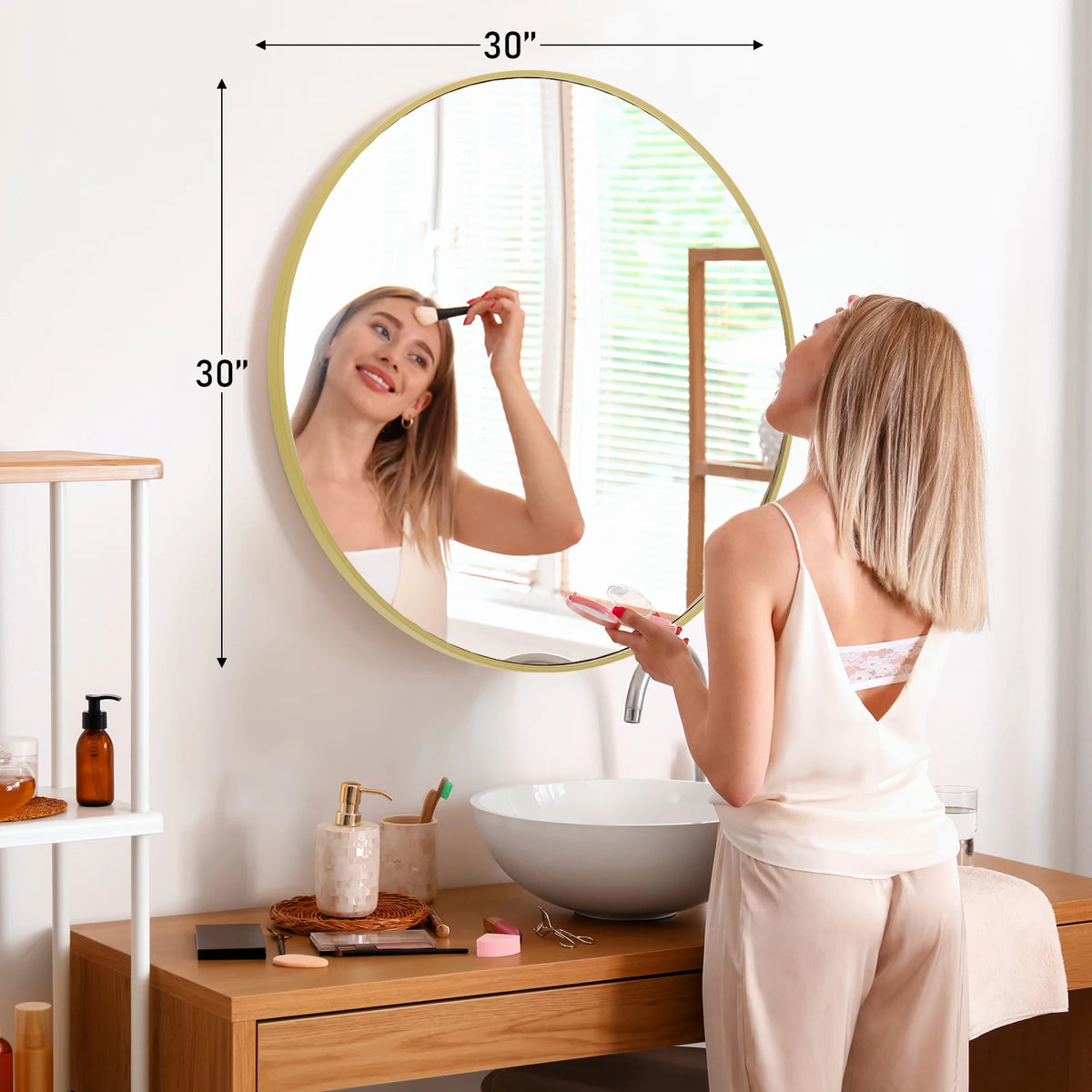 JHK Modern Round Vanity Mirror with Tempered Metal Frame