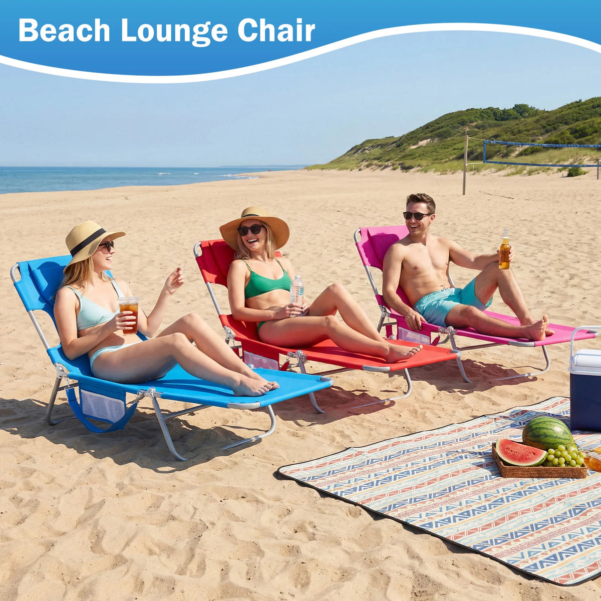 JHK 5-Position Beach Lounger With Face Holes And Handrails