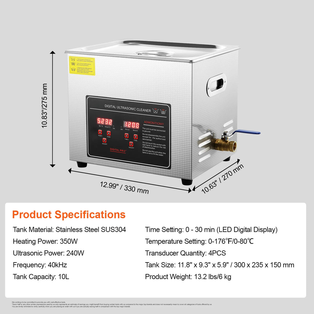 SucceBuy Stainless Steel Ultrasonic Cleaner Portable Home Appliance