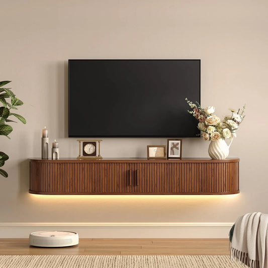 ONBRILL Mid Century Modern Floating TV Console With Power Outlets