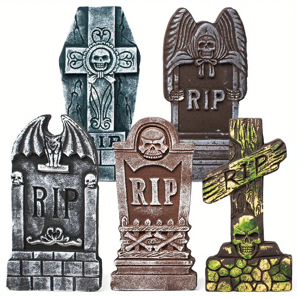 Halloween Foam Graveyard Tombstones with Metal Stakes for Outdoor Decor