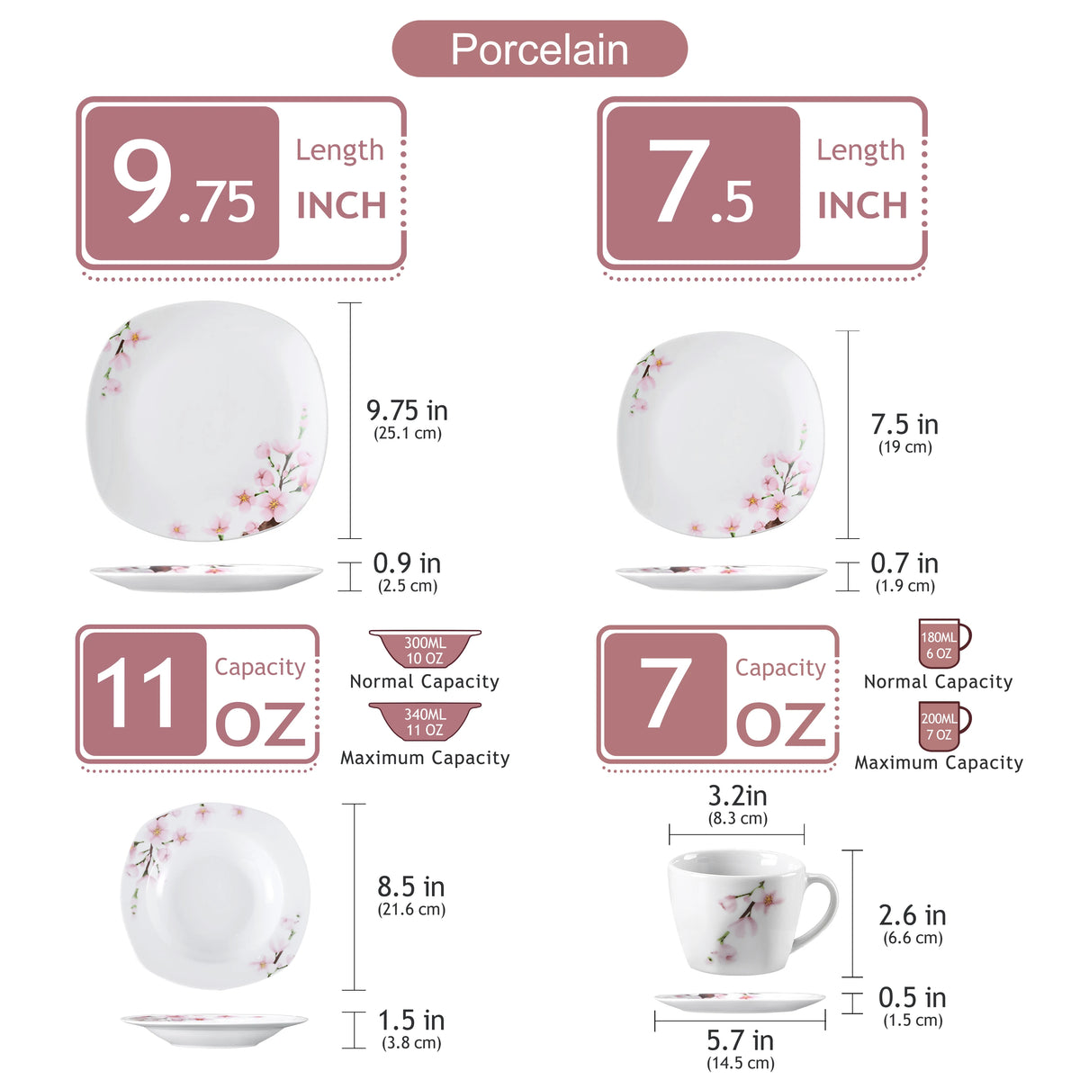 Malacasa Porcelain Floral Dinnerware Set Service For Six