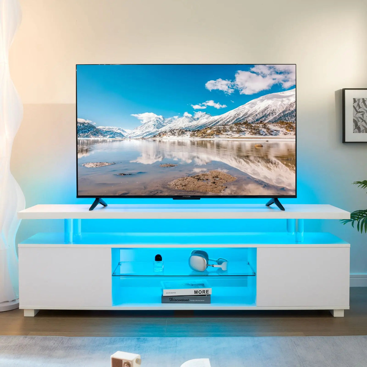 Cubehom Modern Wood TV Entertainment Center With Storage Console