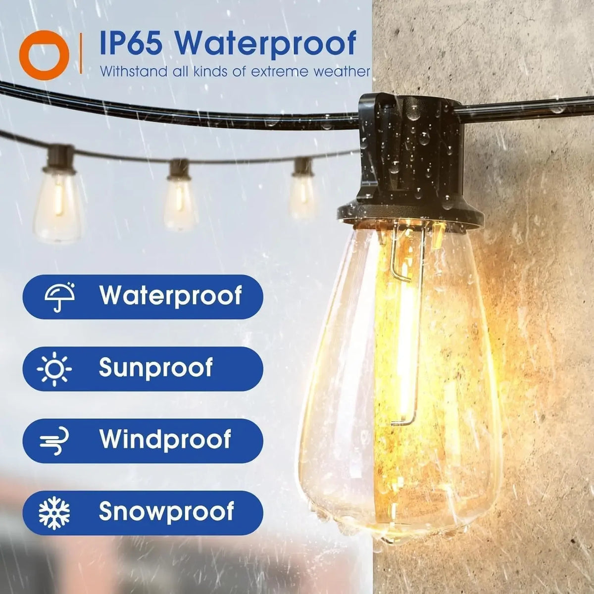 Mimirgb Waterproof Dimmable Outdoor Hanging Patio String Lights