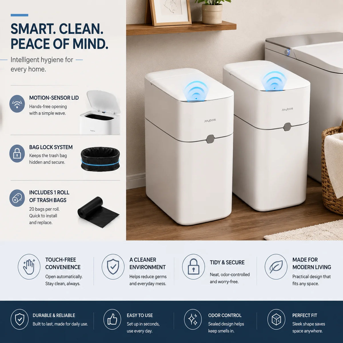 Joybos Touchless Trash Can With Motion Sensor And Bag Suction