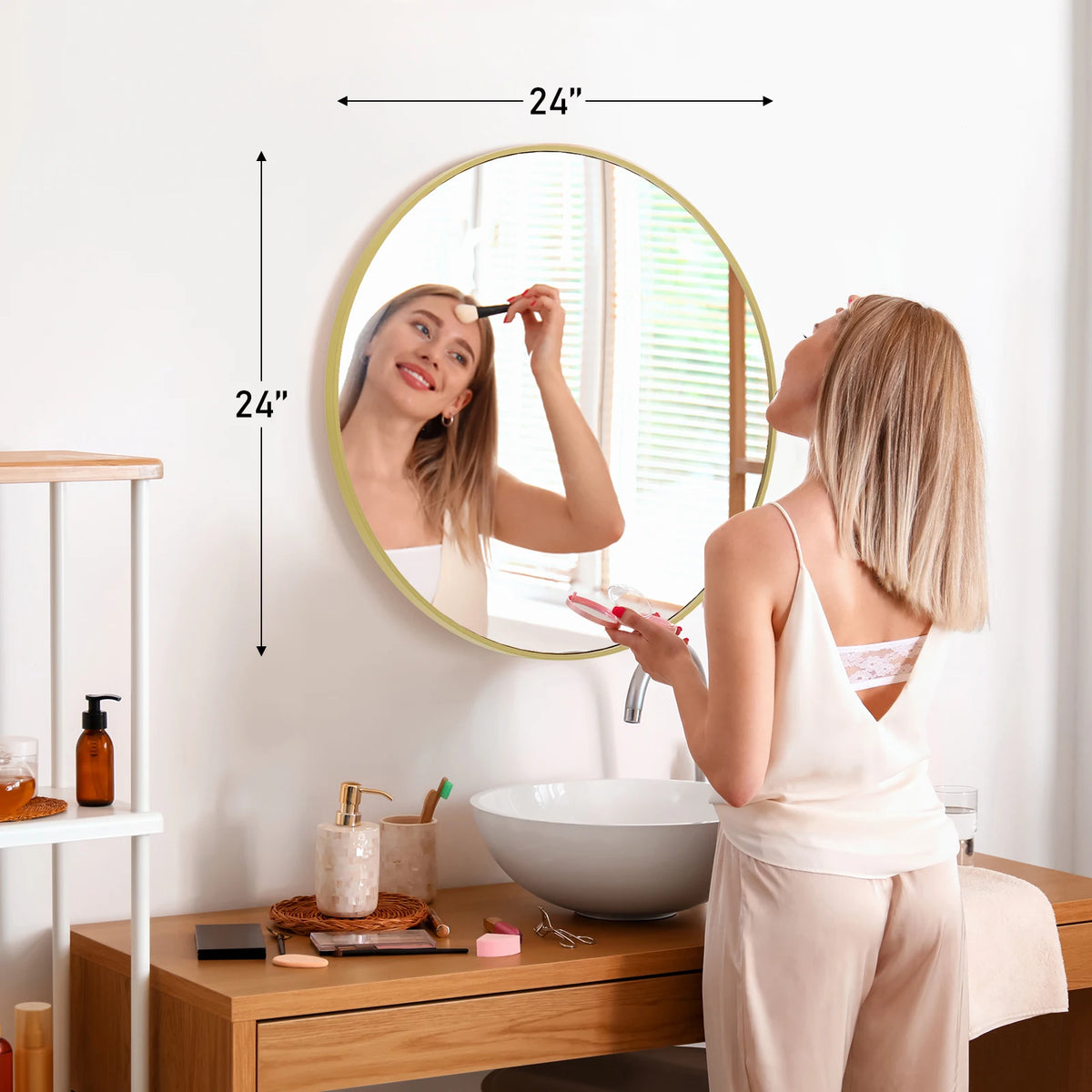 JHK Modern Round Vanity Mirror with Tempered Metal Frame