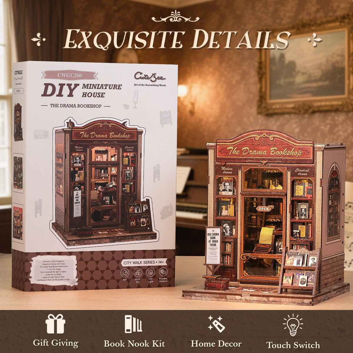 Cutbee Diy Wooden Book Nook Kit Miniature House Decor