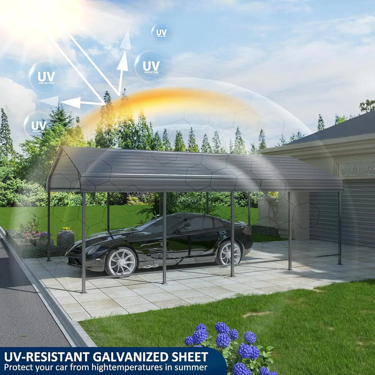 Viwat Heavy Duty Metal Carport With Galvanized Steel Frame