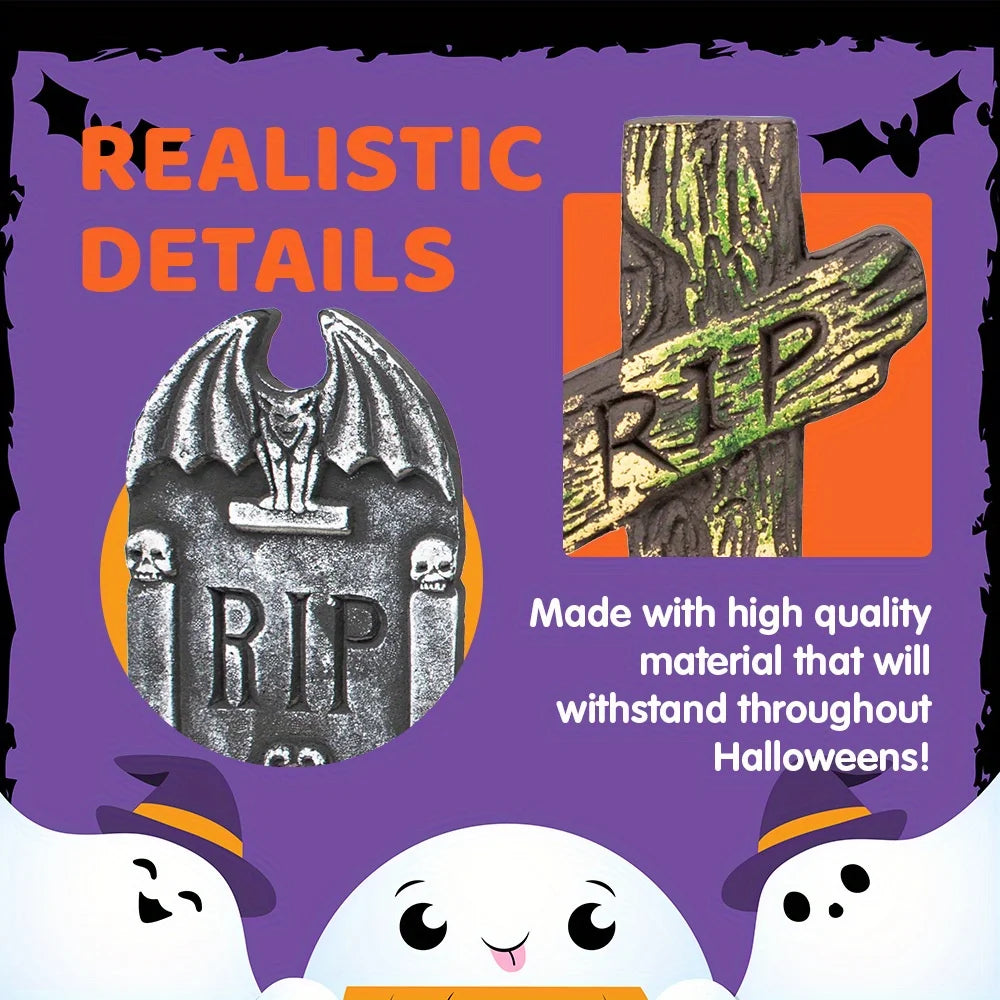 Halloween Foam Graveyard Tombstones with Metal Stakes for Outdoor Decor