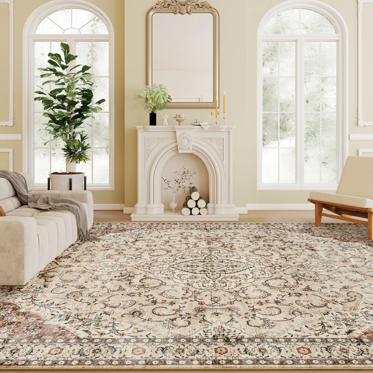 HOMCOM Machine Washable Area Rug Geometric Polyester Medallion Pattern