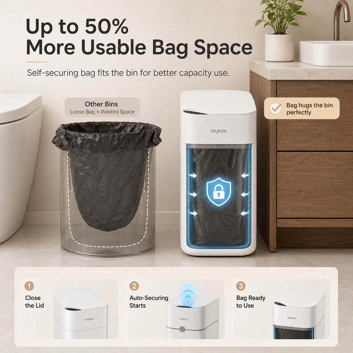 Joybos Touchless Trash Can With Motion Sensor And Bag Suction