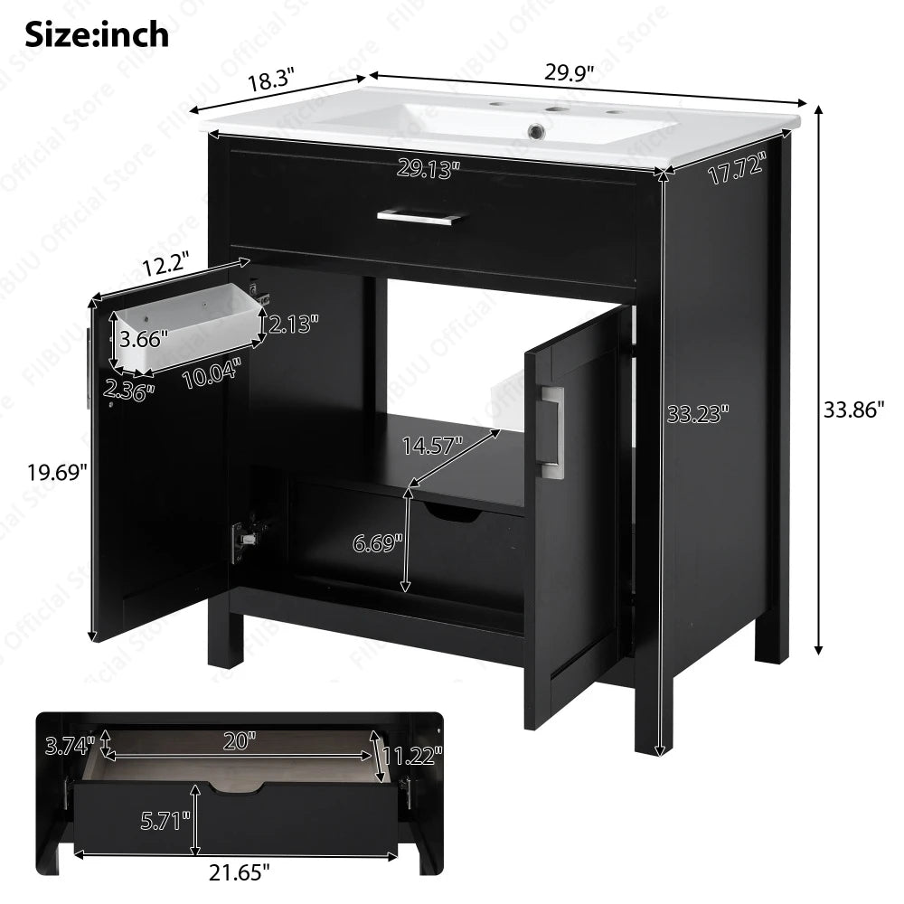 Slofy Bathroom Vanity With Ceramic Sink And Soft Close Storage