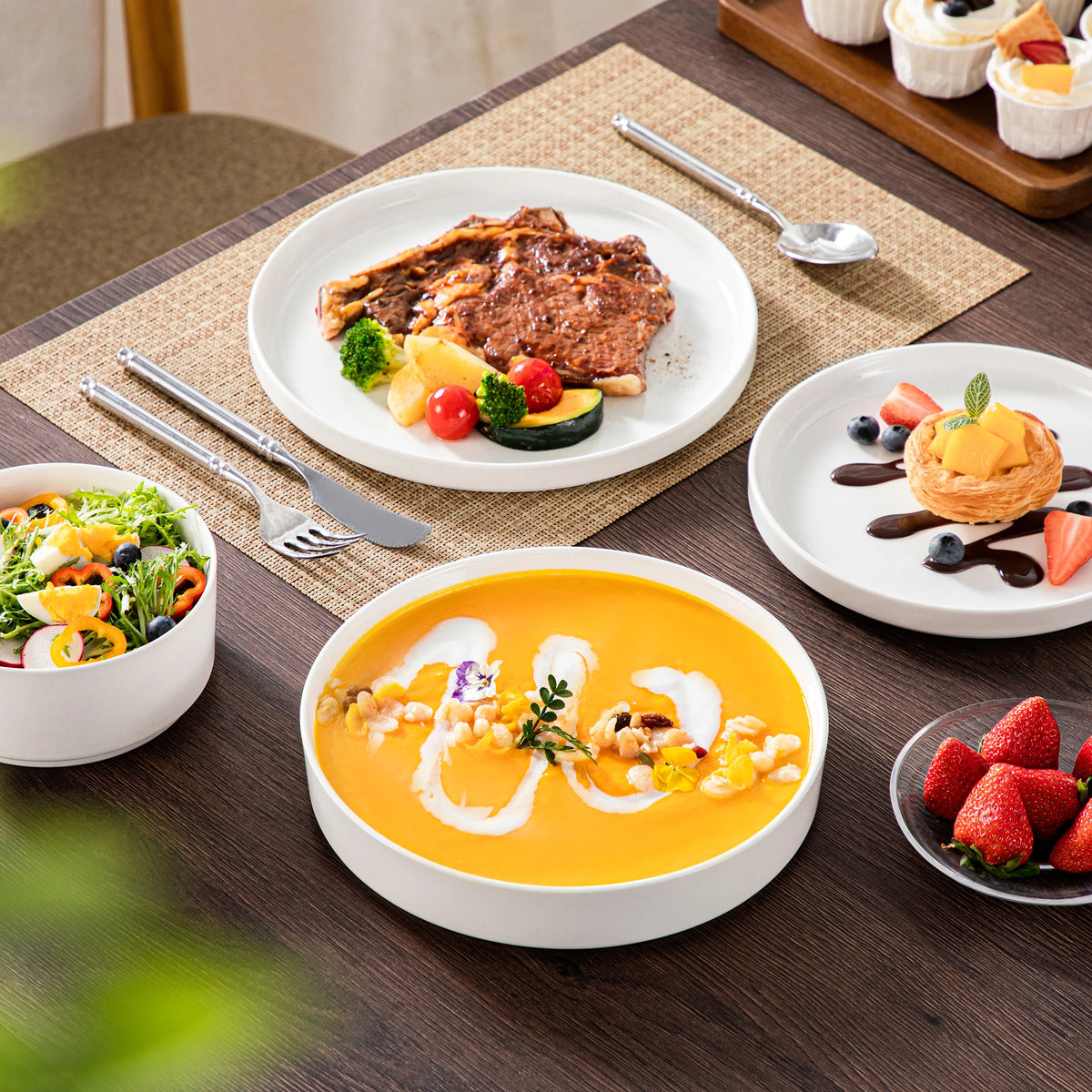 Malacasa Premium Ceramic Dinner Plate Set With Bowls