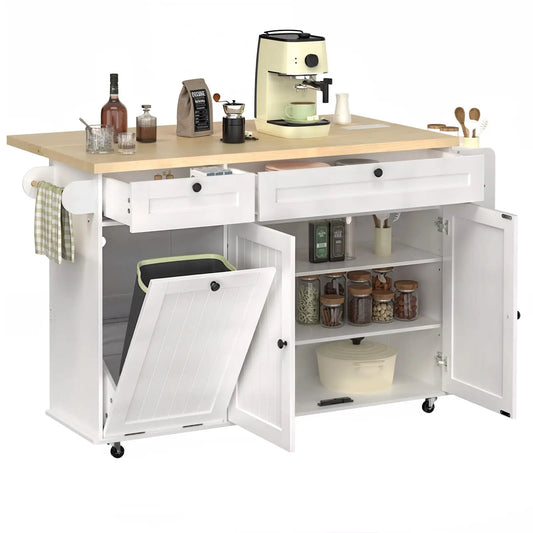 Onbrill Rolling Kitchen Island Cart With Power Outlet Spice Rack