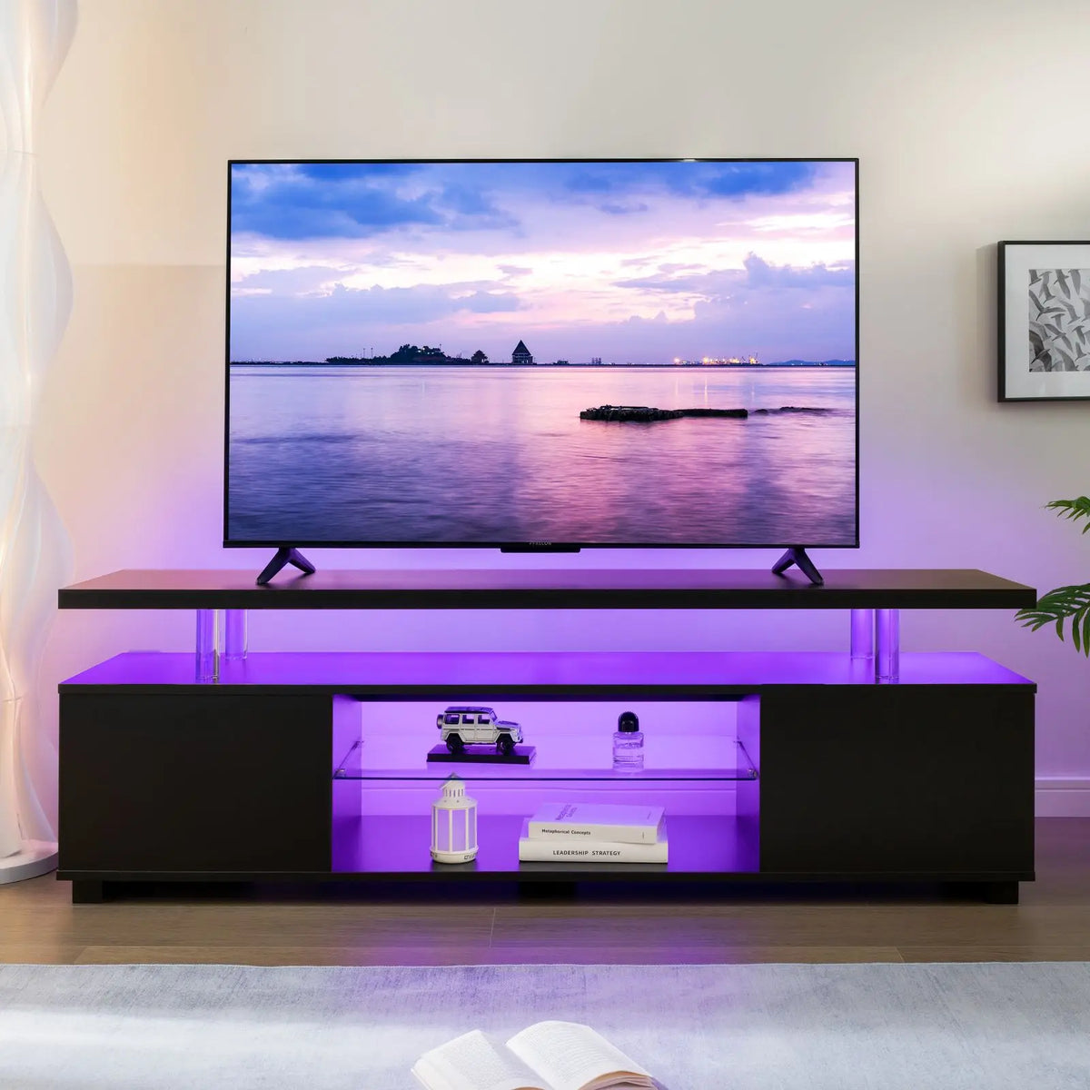 Cubehom Modern Wood TV Entertainment Center With Storage Console