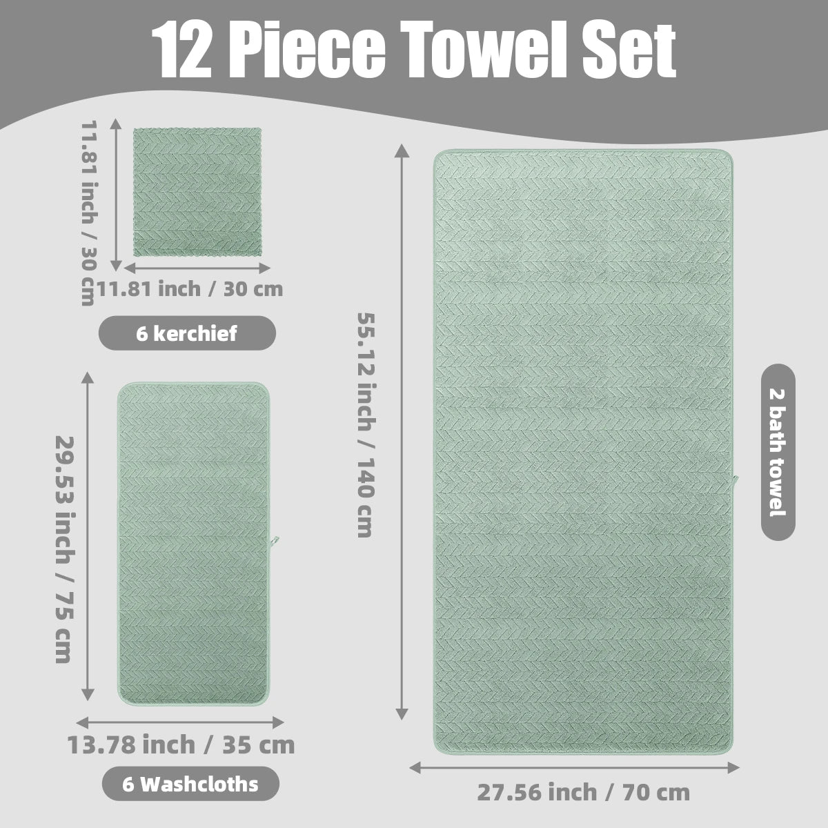 Premium 12 Piece Microfiber Bath Towel Set For Bathroom Use