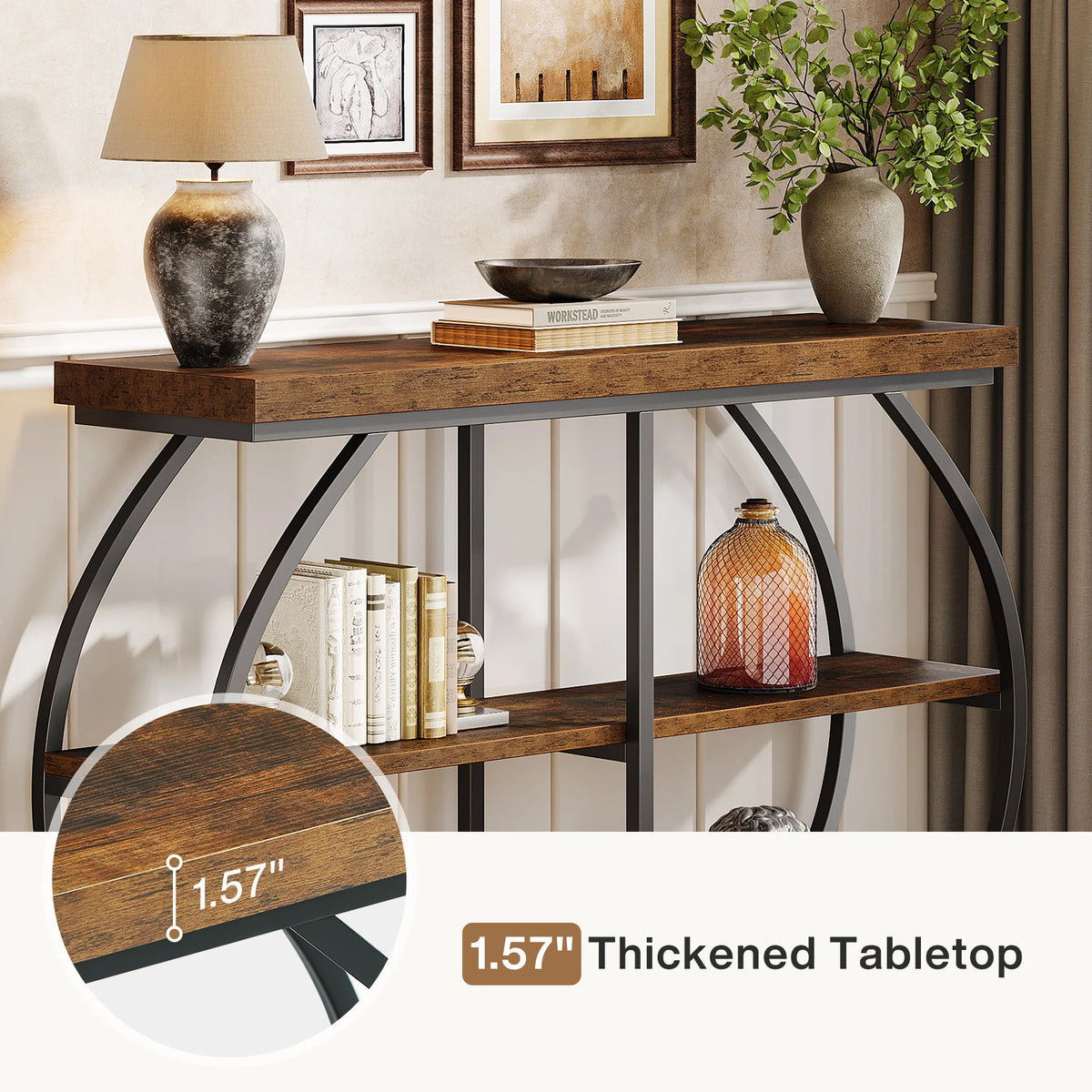 Tribesigns 3 Tier Industrial Console Table With Storage Shelves