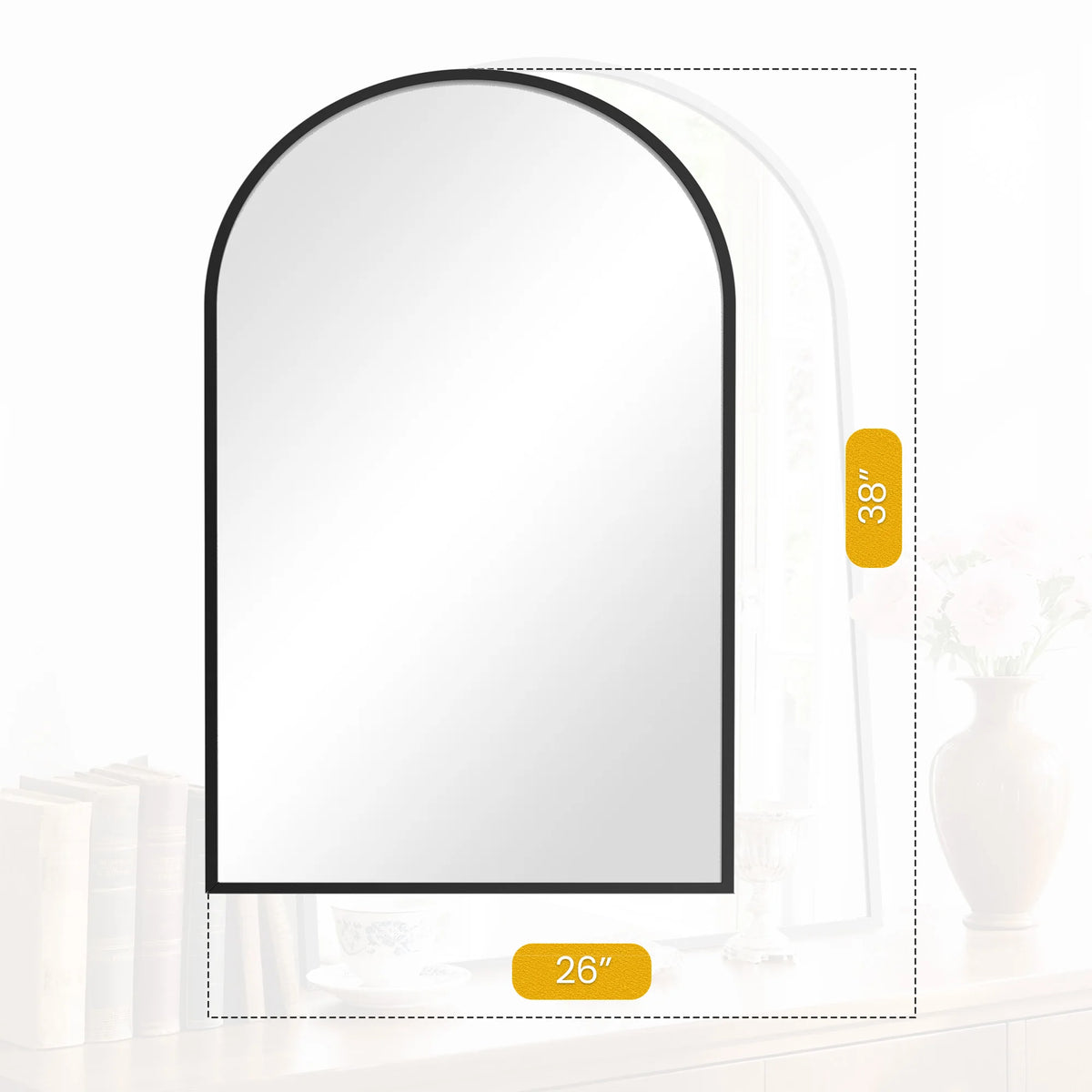 JHK Modern Arched Metal Framed Decorative Wall Mirror