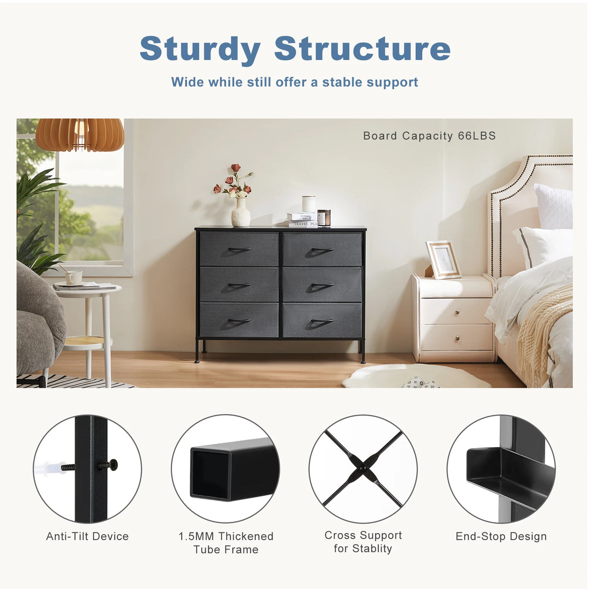 JHK Modern Six Drawer Fabric Nightstand Storage Cabinet