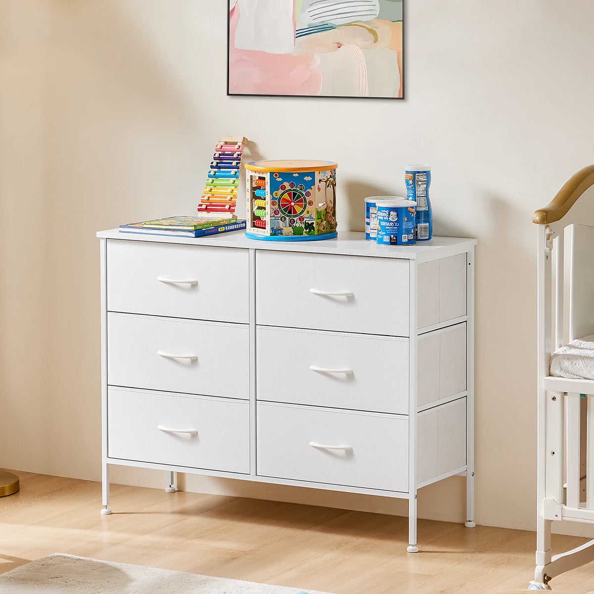 JHK Modern Six Drawer Fabric Nightstand Storage Cabinet