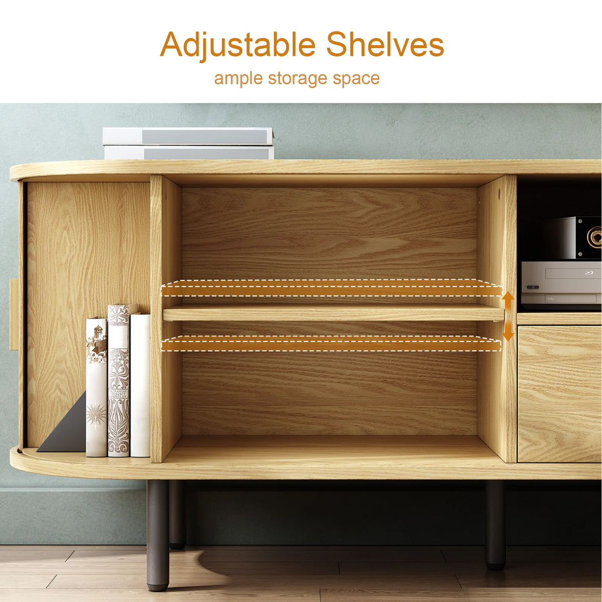 Onbrill TV Stand With Power Outlet And Adjustable Shelf