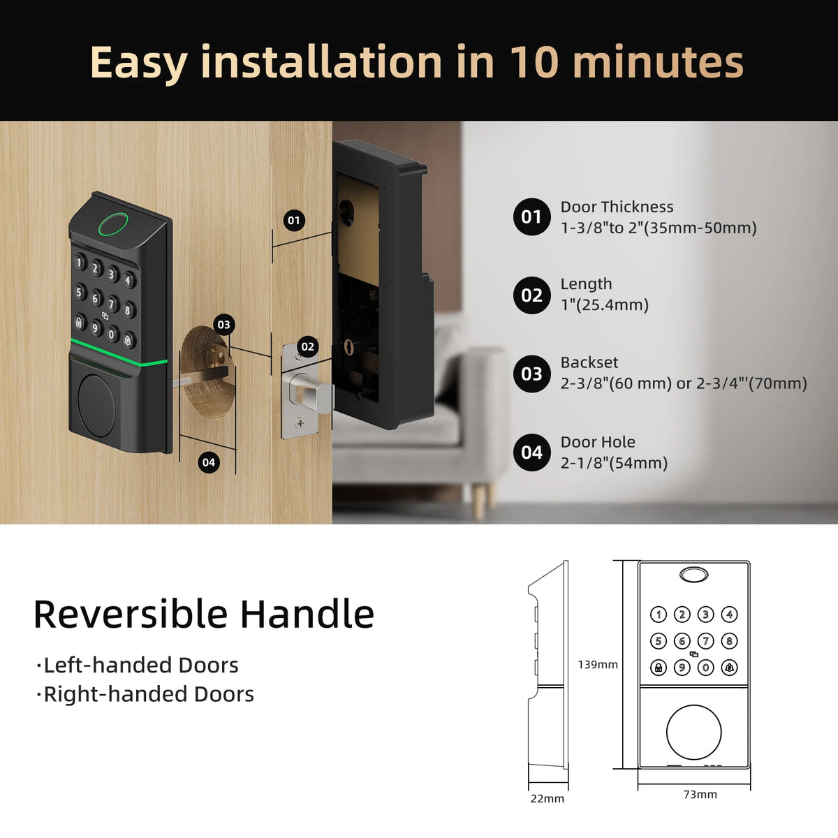 Viladepot Smart Keyless Entry Door Lock With Fingerprint Access