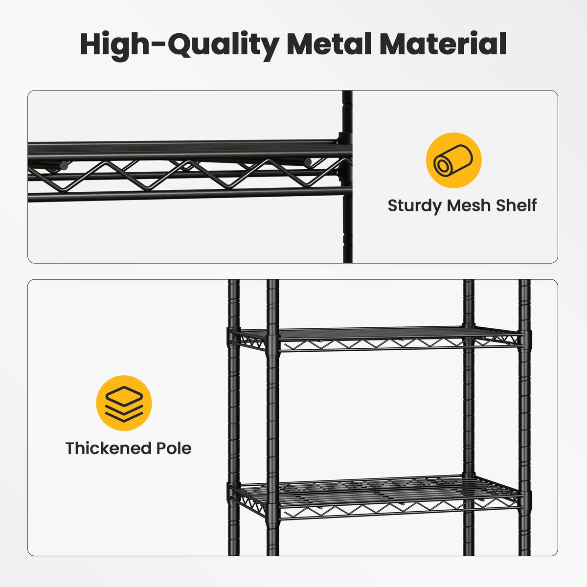 JHK Heavy Duty Metal Grid Bookshelf With Lockable Wheels Rack
