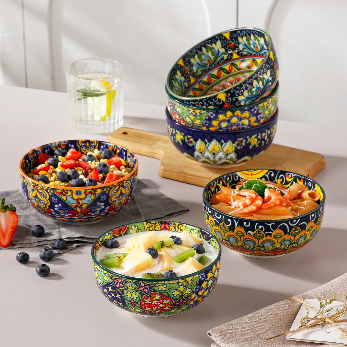 Malacasa Porcelain Cereal Bowl Set Featuring Elegant Floral Design