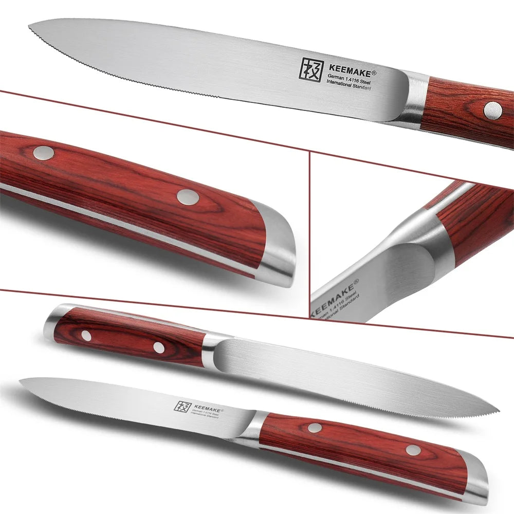 Keemake Four Piece Stainless Steel Steak Knife Set Wood Handle