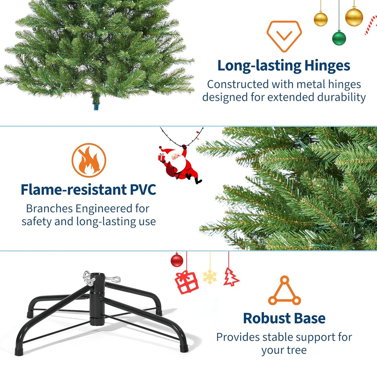 HiMISS Prelit Artificial Christmas Tree With Lights And Foldable Stand
